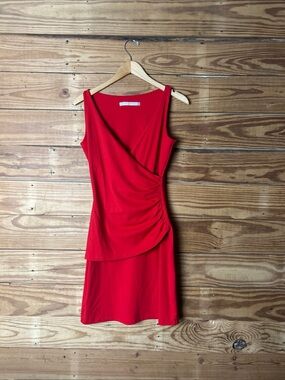 Susana Monaco Red Sleeveless Ruched Wrap-Front Midi Dress